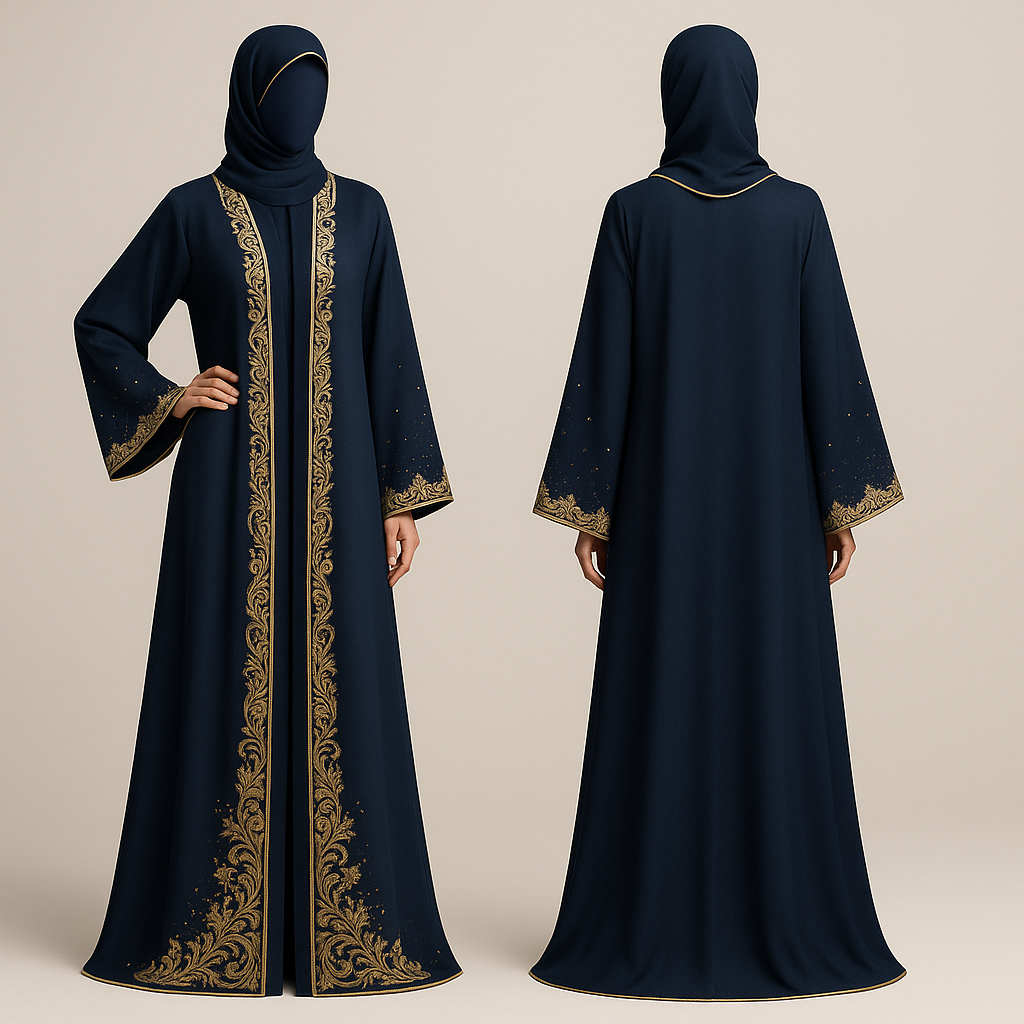 Dark Navy Blue with Gold work Abaya